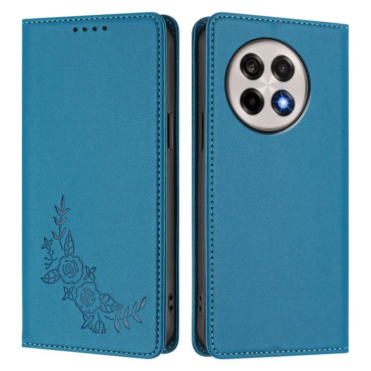 For OnePlus 13R / Ace 5 / Ace 5 Pro Peony Embossed Magnetic RFID Vegan Leather Phone Case