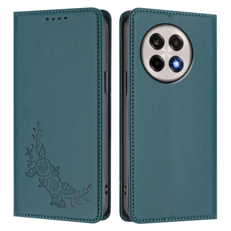 For OnePlus 13R / Ace 5 / Ace 5 Pro Peony Embossed Magnetic RFID Vegan Leather Phone Case