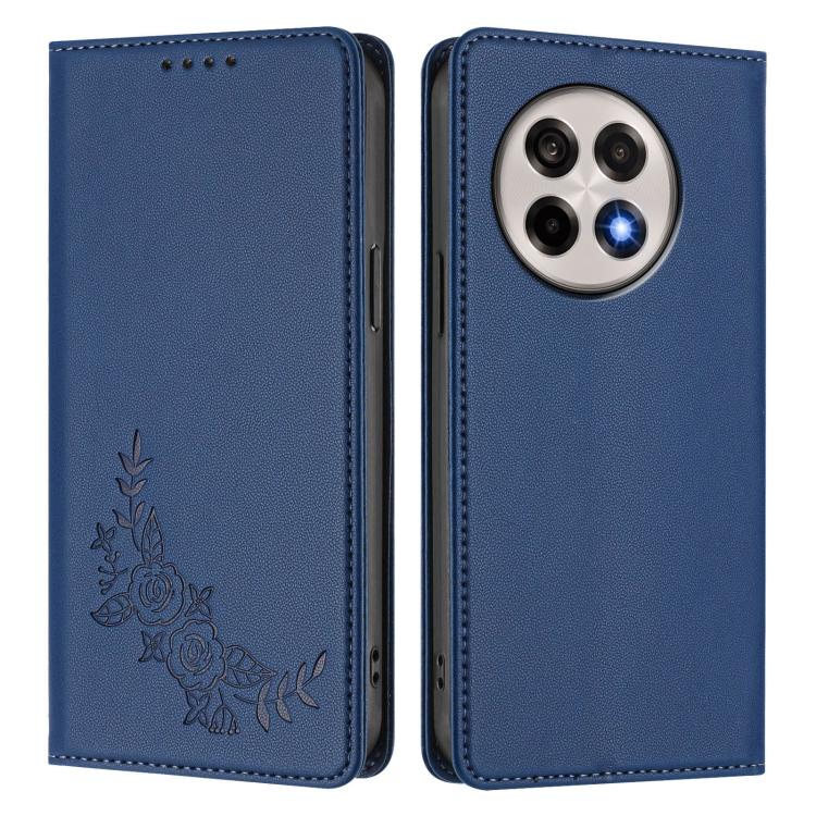 For OnePlus 13R / Ace 5 / Ace 5 Pro Peony Embossed Magnetic RFID Vegan Leather Phone Case