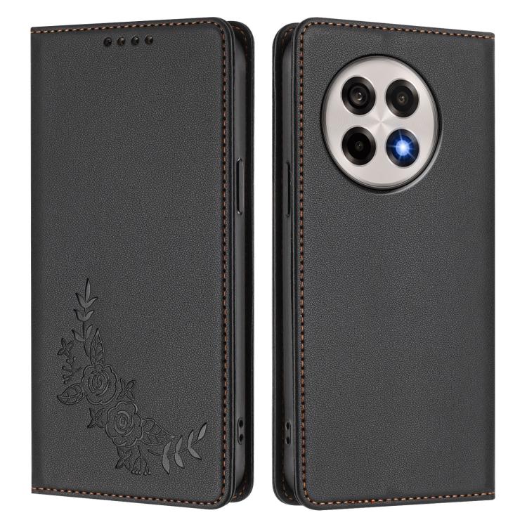 For OnePlus 13R / Ace 5 / Ace 5 Pro Peony Embossed Magnetic RFID Vegan Leather Phone Case