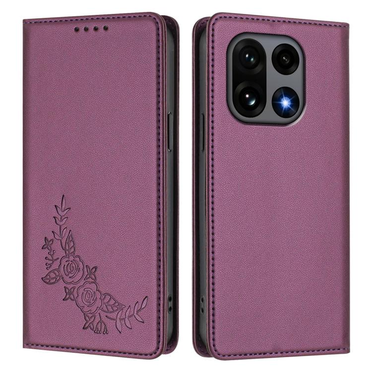 For OnePlus 15 Peony Embossed Magnetic RFID Vegan Leather Phone Case