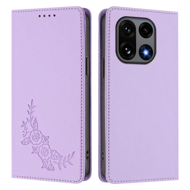 For OnePlus 15 Peony Embossed Magnetic RFID Vegan Leather Phone Case