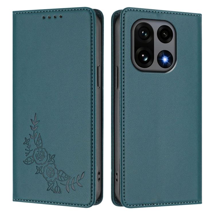 For OnePlus 15 Peony Embossed Magnetic RFID Vegan Leather Phone Case