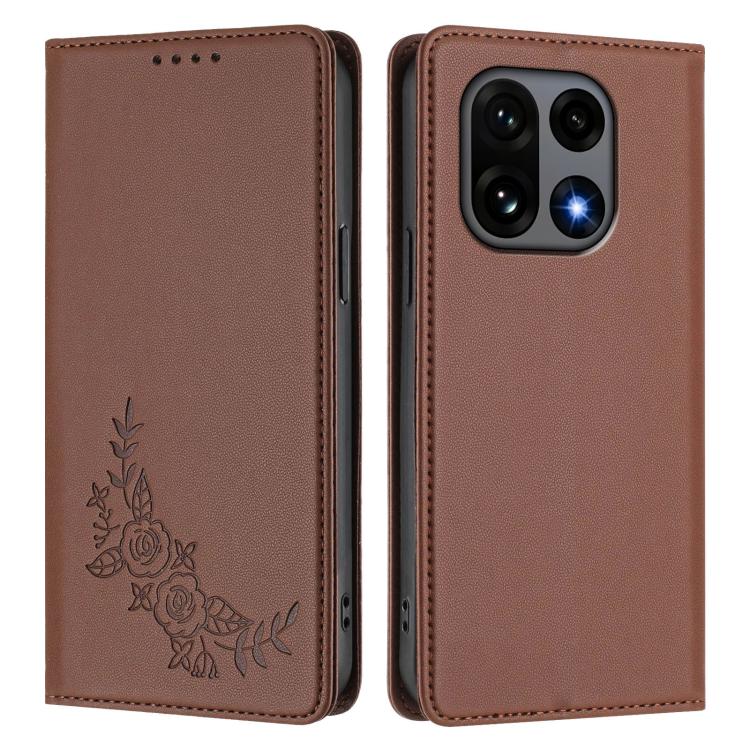 For OnePlus 15 Peony Embossed Magnetic RFID Vegan Leather Phone Case