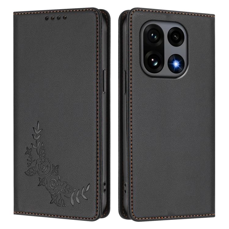 For OnePlus 15 Peony Embossed Magnetic RFID Vegan Leather Phone Case