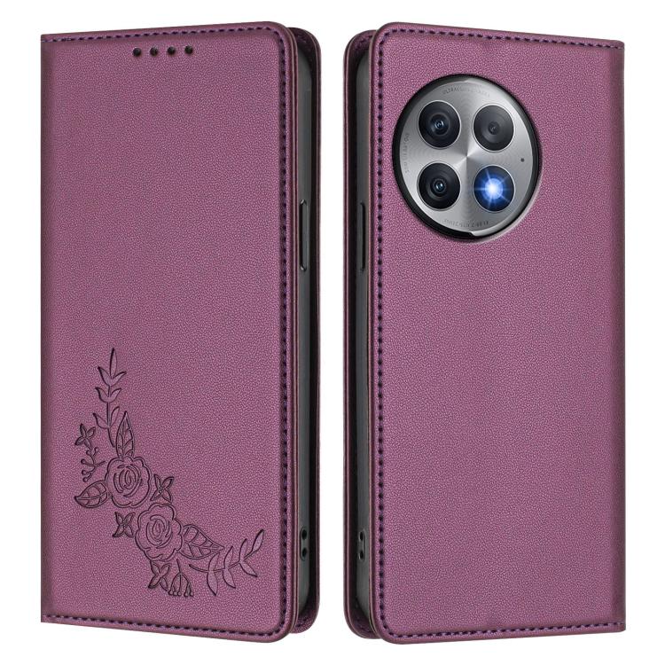 For OnePlus Ace 2 Pro Peony Embossed Magnetic RFID Vegan Leather Phone Case
