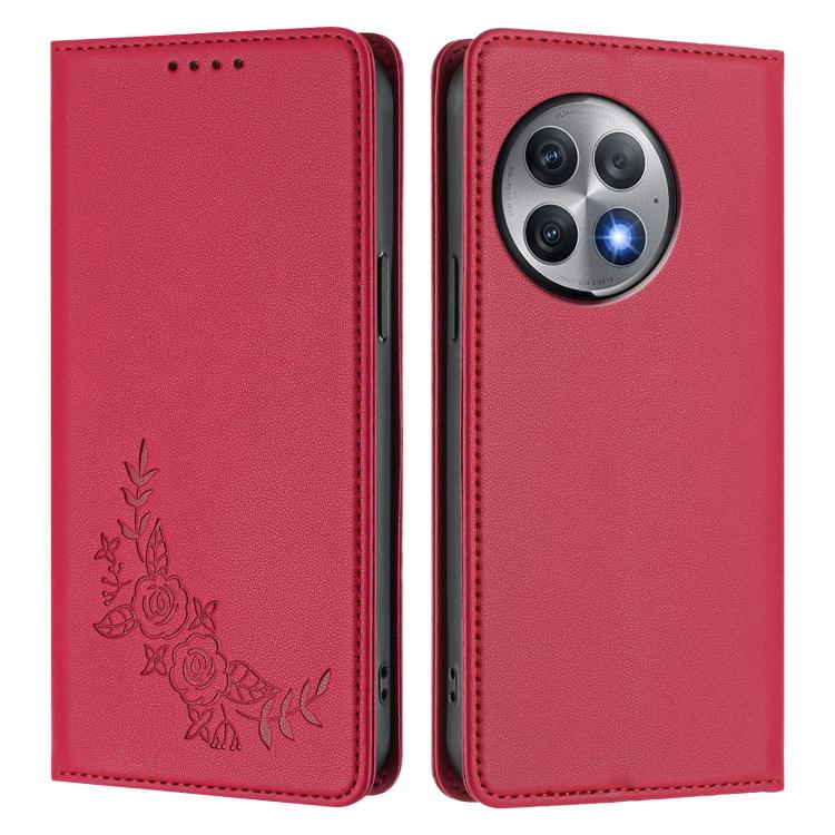 For OnePlus Ace 2 Pro Peony Embossed Magnetic RFID Vegan Leather Phone Case