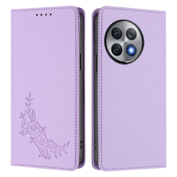 For OnePlus Ace 2 Pro Peony Embossed Magnetic RFID Vegan Leather Phone Case