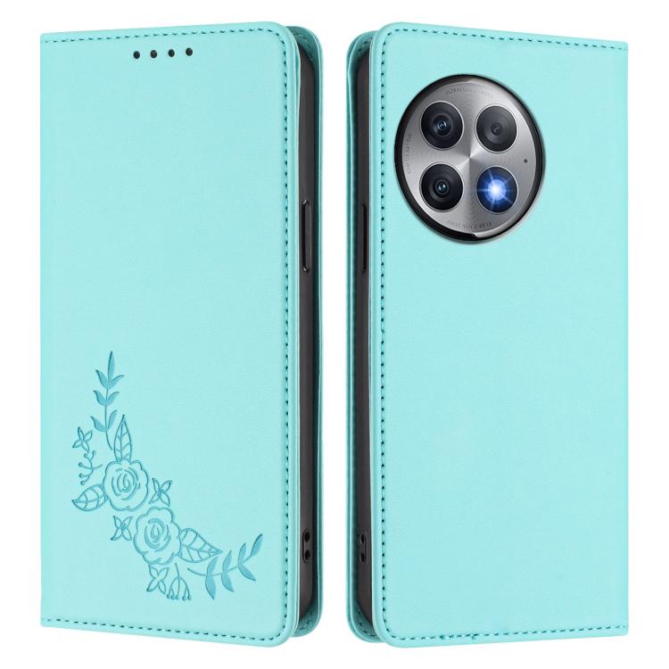 For OnePlus Ace 2 Pro Peony Embossed Magnetic RFID Vegan Leather Phone Case