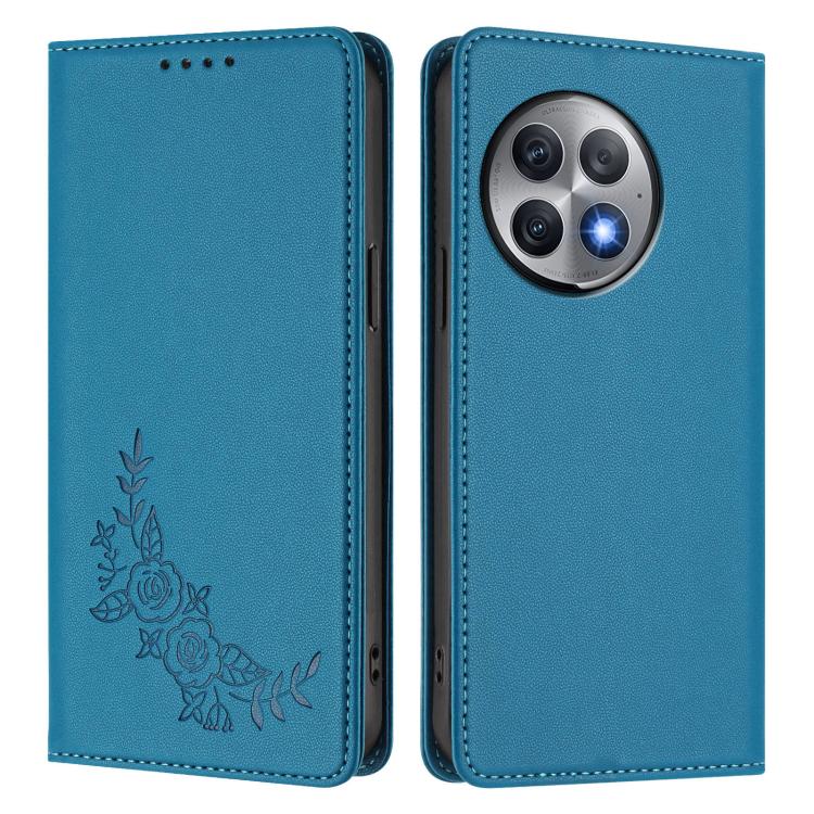 For OnePlus Ace 2 Pro Peony Embossed Magnetic RFID Vegan Leather Phone Case