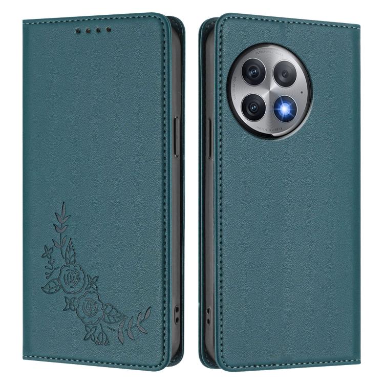 For OnePlus Ace 2 Pro Peony Embossed Magnetic RFID Vegan Leather Phone Case
