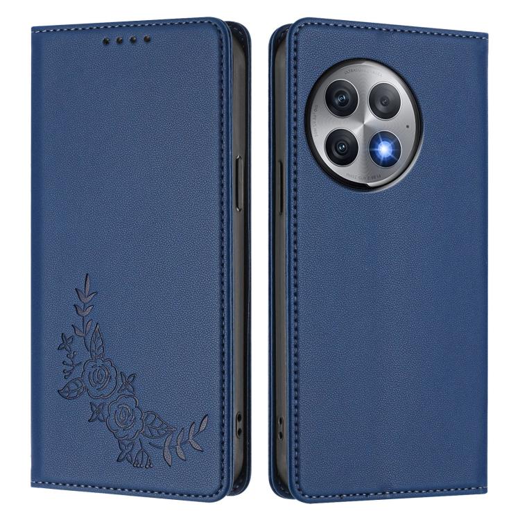 For OnePlus Ace 2 Pro Peony Embossed Magnetic RFID Vegan Leather Phone Case