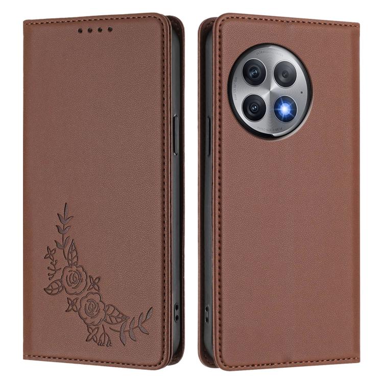 For OnePlus Ace 2 Pro Peony Embossed Magnetic RFID Vegan Leather Phone Case