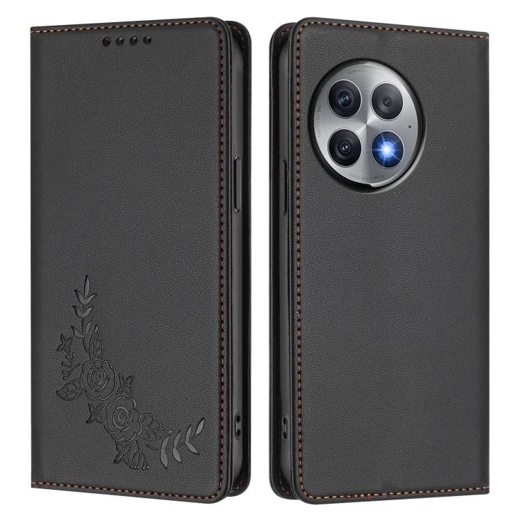 For OnePlus Ace 2 Pro Peony Embossed Magnetic RFID Vegan Leather Phone Case