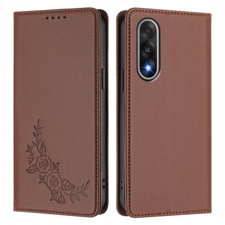 For OnePlus Nord 5 5G / Ace 5 Ultra Peony Embossed Magnetic RFID Vegan Leather Phone Case