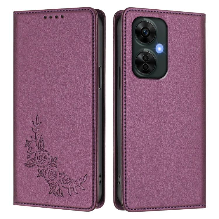 For OnePlus Nord CE 3 Lite 5G / Nord N30 Peony Embossed Magnetic RFID Vegan Leather Phone Case