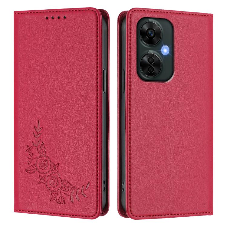 For OnePlus Nord CE 3 Lite 5G / Nord N30 Peony Embossed Magnetic RFID Vegan Leather Phone Case