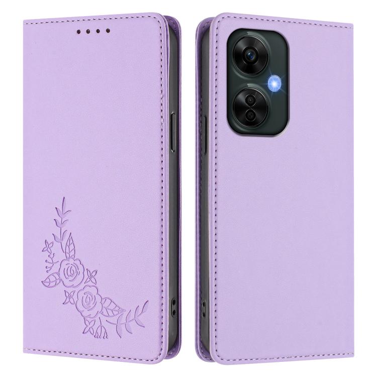 For OnePlus Nord CE 3 Lite 5G / Nord N30 Peony Embossed Magnetic RFID Vegan Leather Phone Case