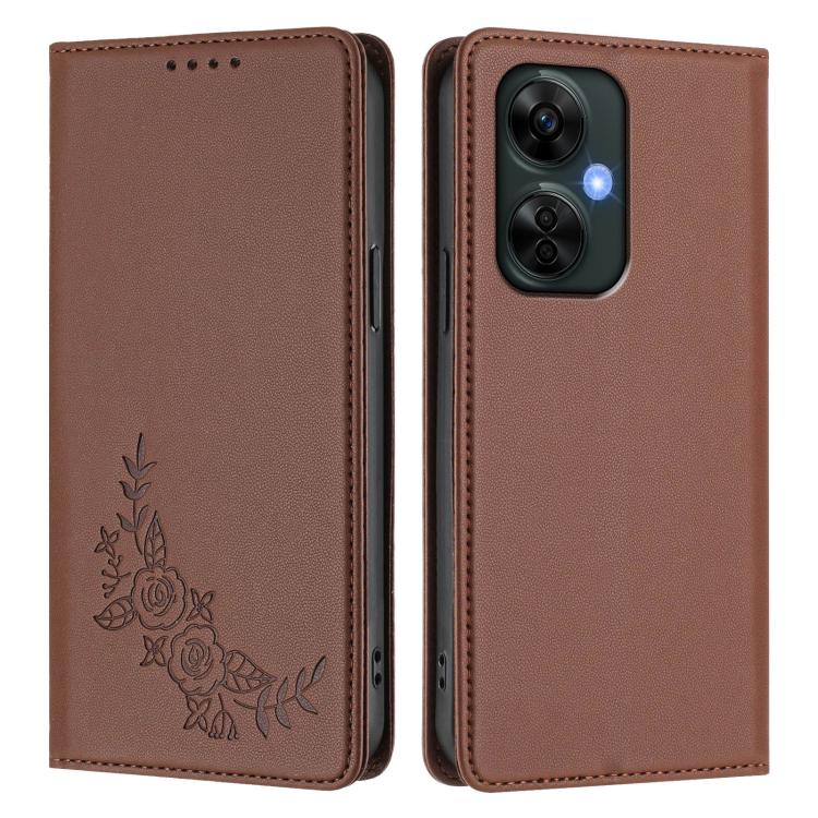 For OnePlus Nord CE 3 Lite 5G / Nord N30 Peony Embossed Magnetic RFID Vegan Leather Phone Case