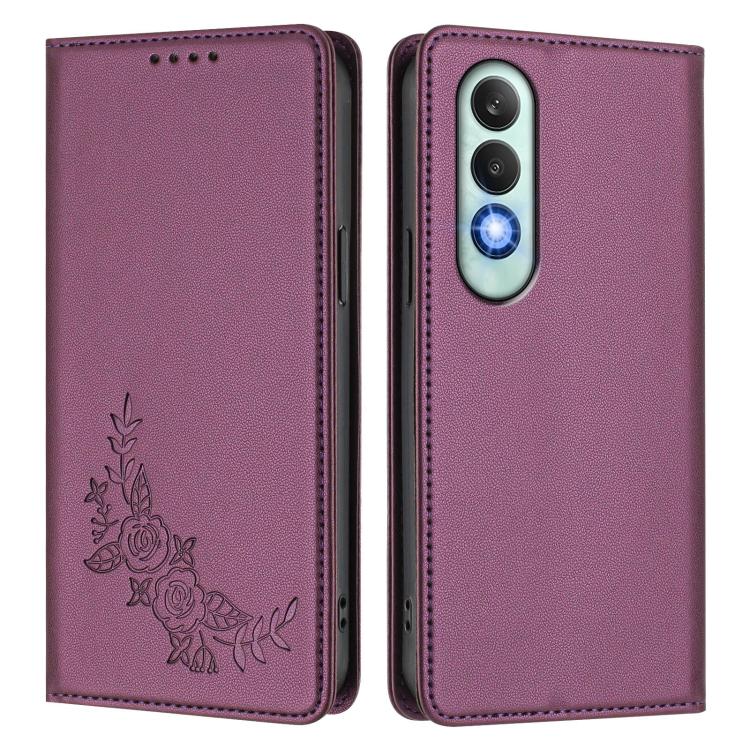 For OnePlus Nord CE 4 5G Peony Embossed Magnetic RFID Vegan Leather Phone Case