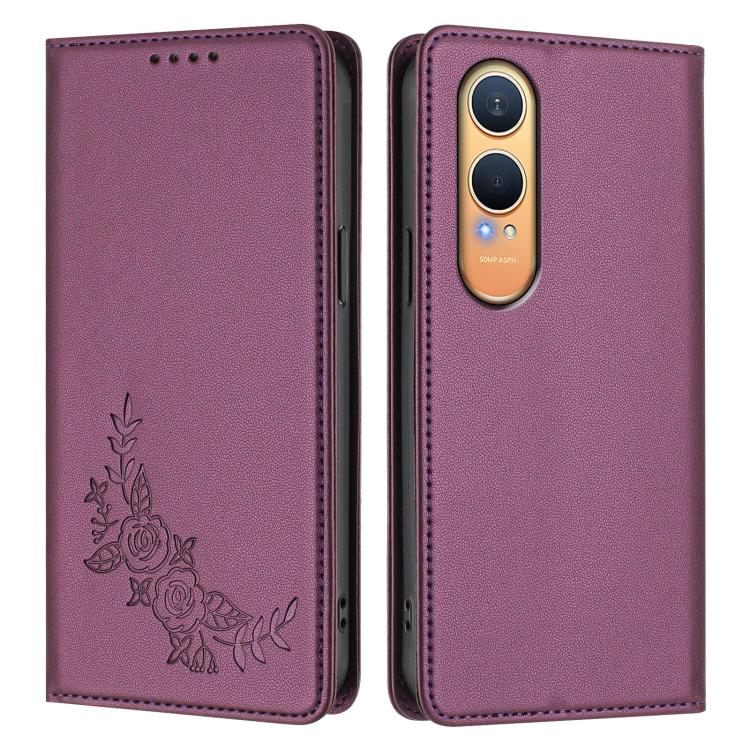For OnePlus Nord CE4 Lite 5G Peony Embossed Magnetic RFID Vegan Leather Phone Case