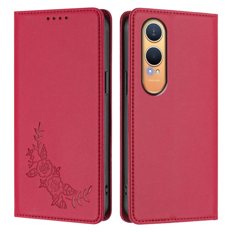 For OnePlus Nord CE4 Lite 5G Peony Embossed Magnetic RFID Vegan Leather Phone Case