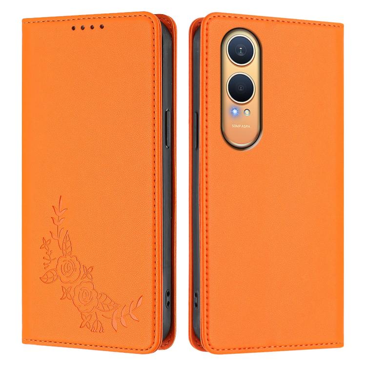 For OnePlus Nord CE4 Lite 5G Peony Embossed Magnetic RFID Vegan Leather Phone Case