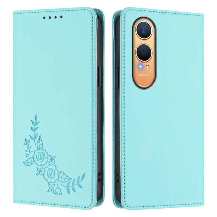 For OnePlus Nord CE4 Lite 5G Peony Embossed Magnetic RFID Vegan Leather Phone Case