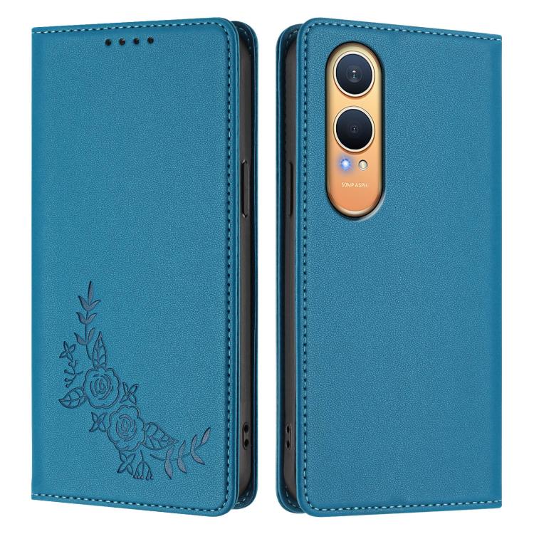For OnePlus Nord CE4 Lite 5G Peony Embossed Magnetic RFID Vegan Leather Phone Case