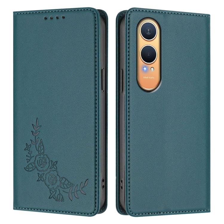 For OnePlus Nord CE4 Lite 5G Peony Embossed Magnetic RFID Vegan Leather Phone Case