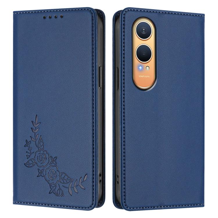 For OnePlus Nord CE4 Lite 5G Peony Embossed Magnetic RFID Vegan Leather Phone Case