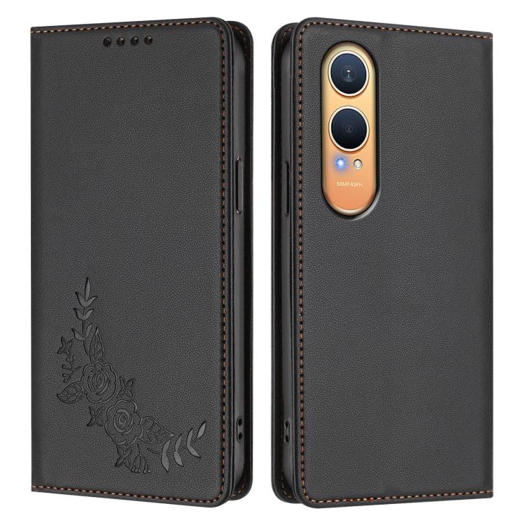 For OnePlus Nord CE4 Lite 5G Peony Embossed Magnetic RFID Vegan Leather Phone Case