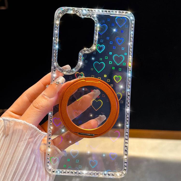 For Samsung Galaxy S23 Ultra 5G Diamond IMD 360 Rotation Magnetic Metal Holder Phone Case