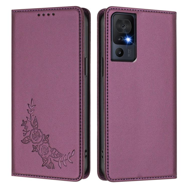 For TCL 40 SE Peony Embossed Magnetic RFID Vegan Leather Phone Case