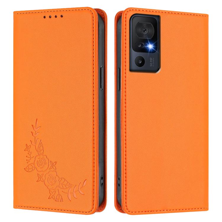 For TCL 40 SE Peony Embossed Magnetic RFID Vegan Leather Phone Case