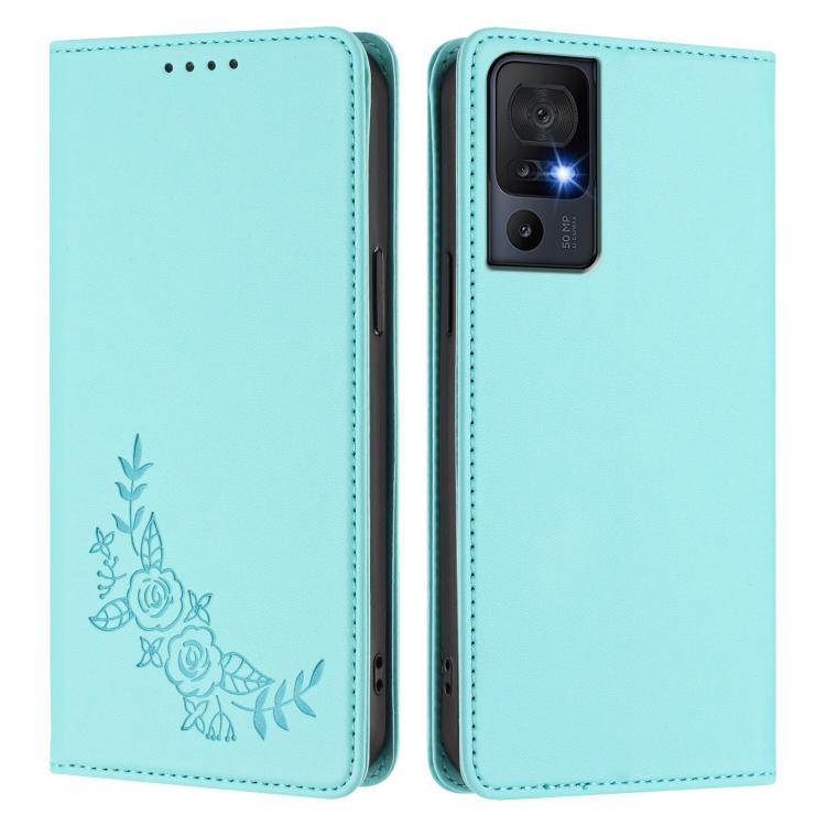 For TCL 40 SE Peony Embossed Magnetic RFID Vegan Leather Phone Case
