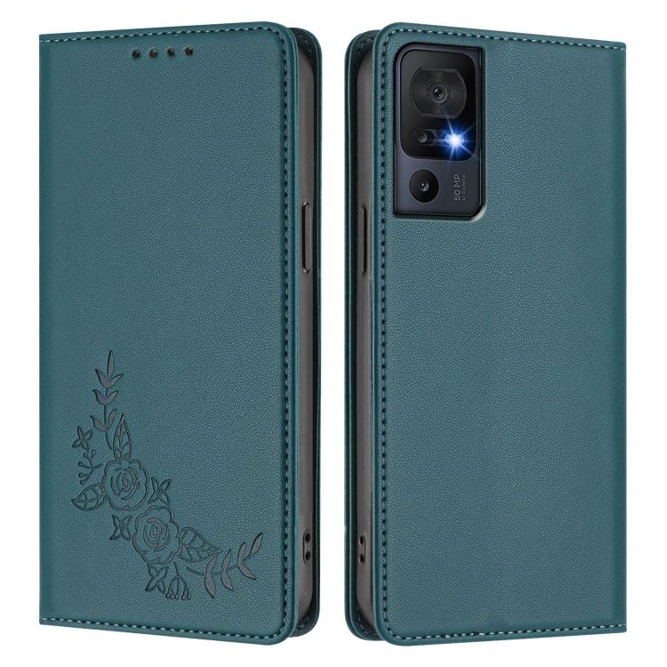 For TCL 40 SE Peony Embossed Magnetic RFID Vegan Leather Phone Case
