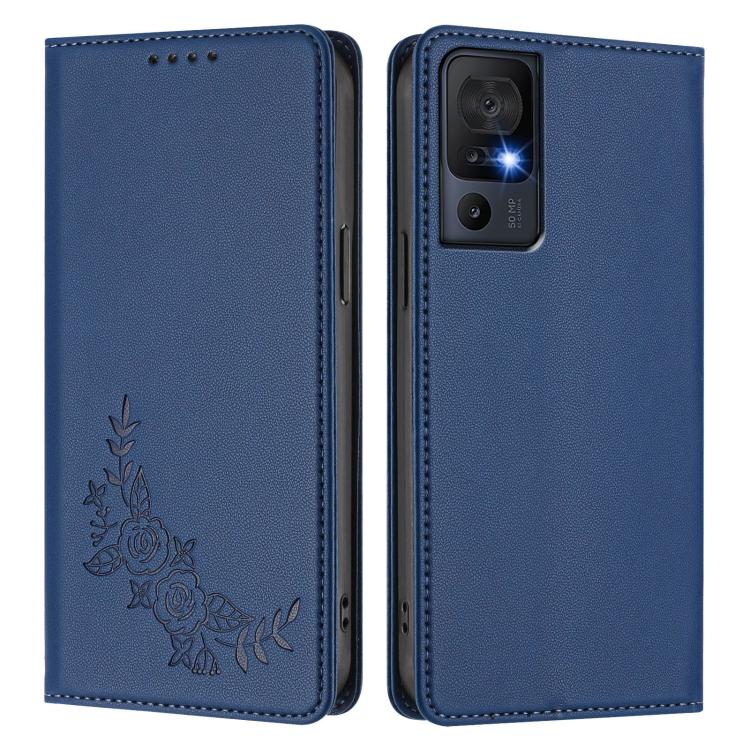 For TCL 40 SE Peony Embossed Magnetic RFID Vegan Leather Phone Case