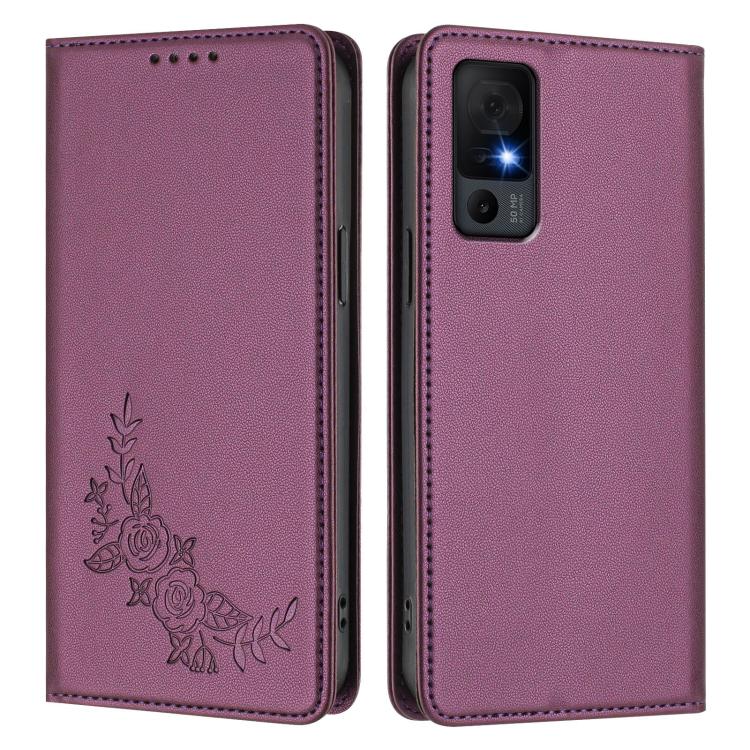 For TCL 40 XL / 40 T Peony Embossed Magnetic RFID Vegan Leather Phone Case