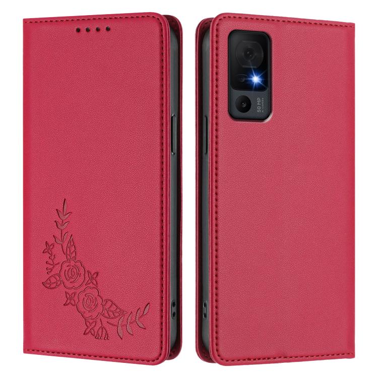 For TCL 40 XL / 40 T Peony Embossed Magnetic RFID Vegan Leather Phone Case