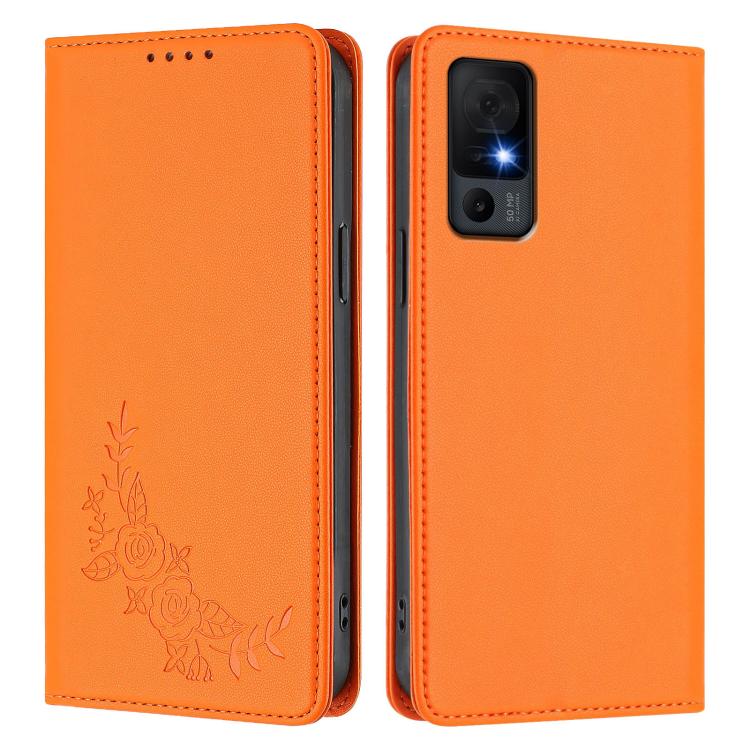 For TCL 40 XL / 40 T Peony Embossed Magnetic RFID Vegan Leather Phone Case
