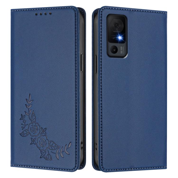 For TCL 40 XL / 40 T Peony Embossed Magnetic RFID Vegan Leather Phone Case