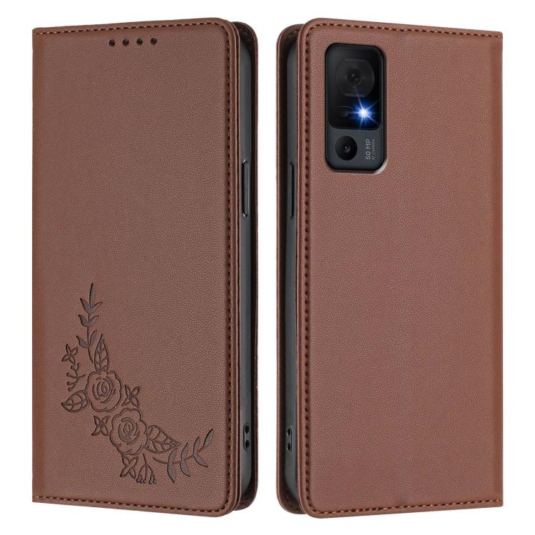 For TCL 40 XL / 40 T Peony Embossed Magnetic RFID Vegan Leather Phone Case
