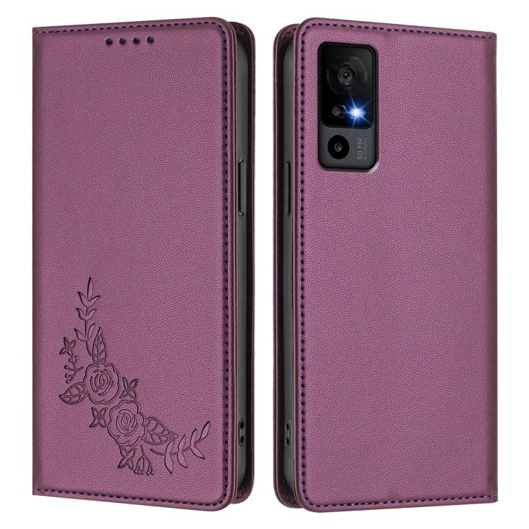 For TCL 40 R Peony Embossed Magnetic RFID Vegan Leather Phone Case