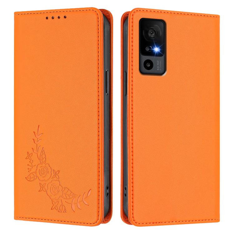 For TCL 40 R Peony Embossed Magnetic RFID Vegan Leather Phone Case