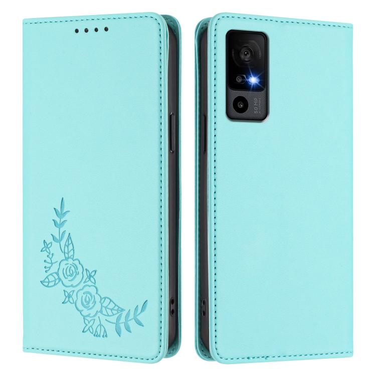 For TCL 40 R Peony Embossed Magnetic RFID Vegan Leather Phone Case