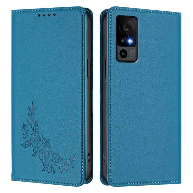 For TCL 40 R Peony Embossed Magnetic RFID Vegan Leather Phone Case