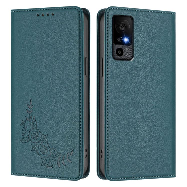 For TCL 40 R Peony Embossed Magnetic RFID Vegan Leather Phone Case