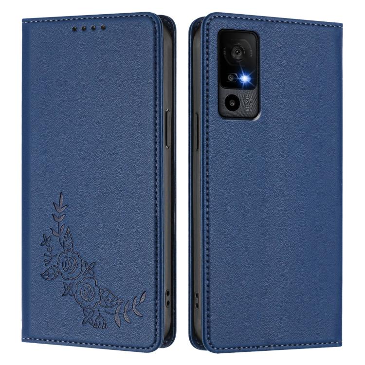 For TCL 40 R Peony Embossed Magnetic RFID Vegan Leather Phone Case
