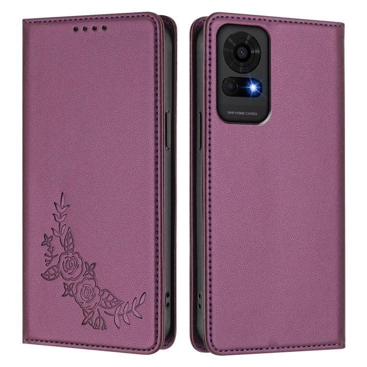 For TCL 50 LE 5G / K23 / K24 Peony Embossed Magnetic RFID Vegan Leather Phone Case